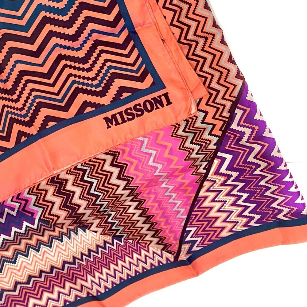 Missoni Zigzag Silk Scarf in Pink, Purple, Orange, Blue